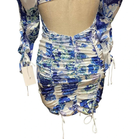 For Love & Lemons Hyacinth Drawstring Ruched Mini Dress Blue White Size XS - Picture 8 of 12